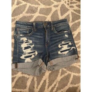 Dark Wash Distressed American Eagle Next Level Stretch Denim Shorts